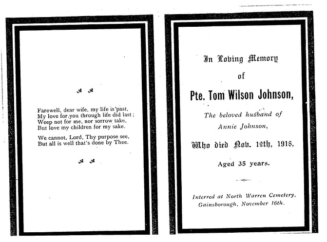 Order of Service for Private Johnson
