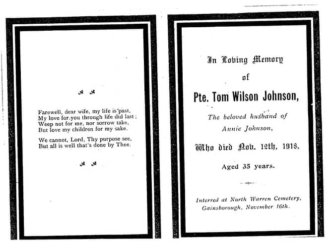Order of Service for Private Johnson