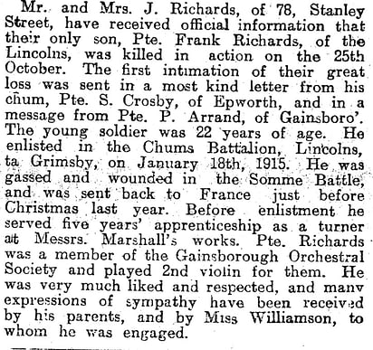 Newspaper clipping about Private Richards