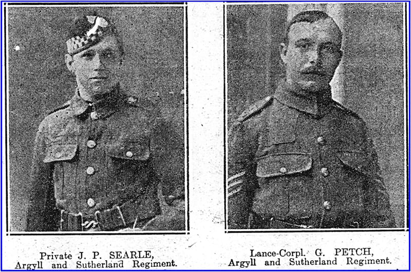 Newspaper clipping showing Private Searle and Lance-Cpl. Petch